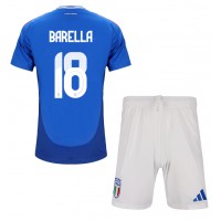 Echipament fotbal Italia Nicolo Barella #18 Tricou Acasa European 2024 pentru copii maneca scurta (+ Pantaloni scurti)